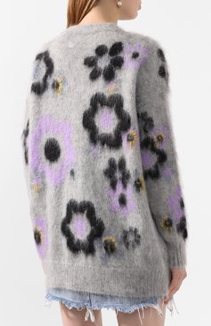 Женский кардиган MIU MIU серого цвета, арт. MMF252-1WVK-F0230 | Фото 4 (Длина (для топов): Удлиненные; Рукава: Длинные; Материал внешний: Шерсть; Женское Кросс-КТ: кардиган-трикотаж)