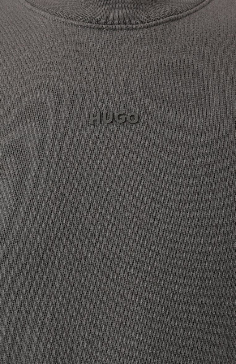 Мужской хлопковый свитшот HUGO темно-серого цвета, арт. 50540920 | Фото 6 (Длина (для топов): Стандартные; Рукава: Длинные; Материал внешний: Хлопок; Мужское Кросс-КТ: свитшот-одежда; Стили: Кэжуэл; Принт: Без принта)