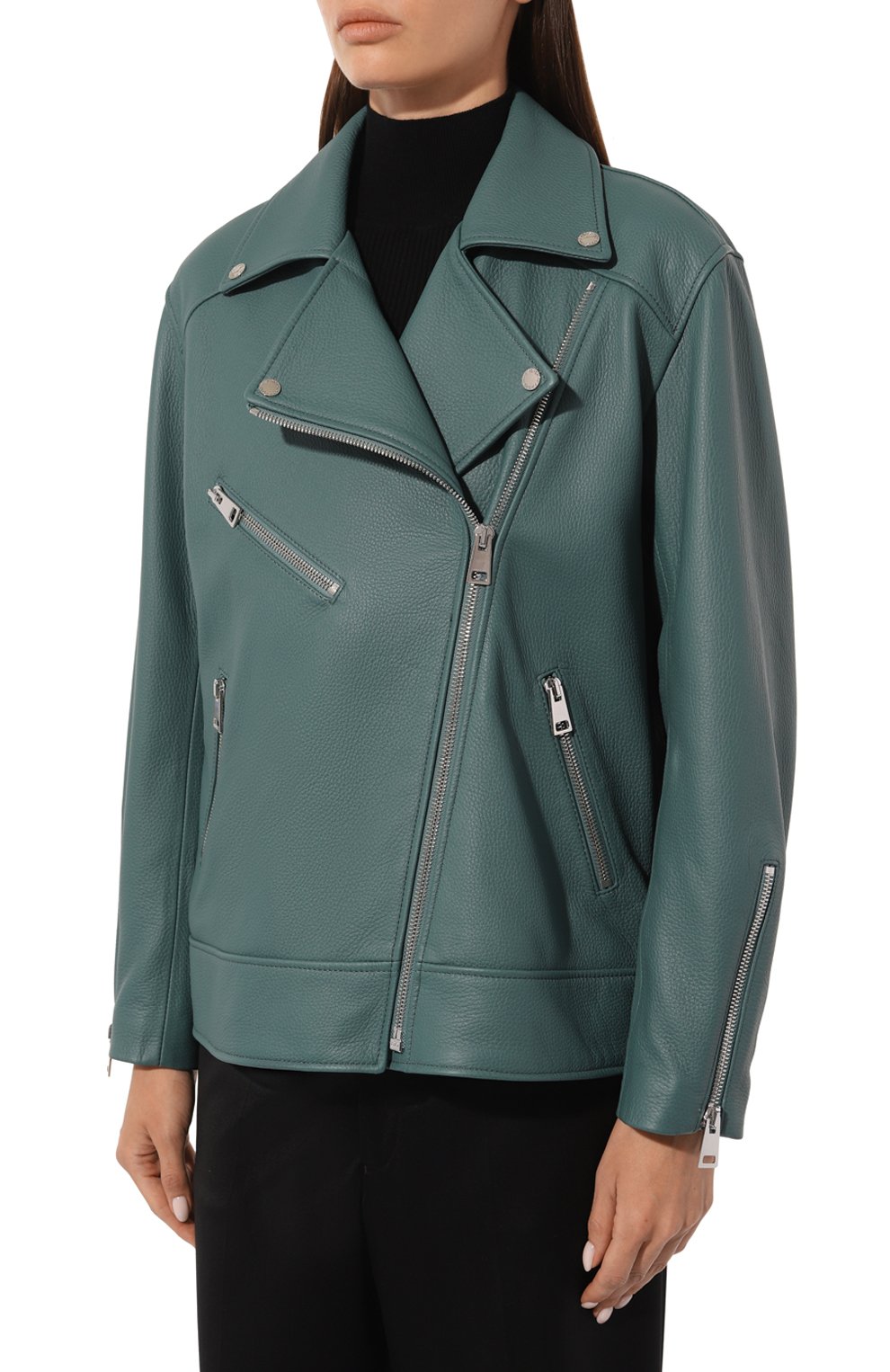 Кожаная куртка MASLOV бирюзового цвета по цене 226600 руб., арт. SMW99, фото 3 Кожаная куртка MASLOV, арт. SMW99, фото 3