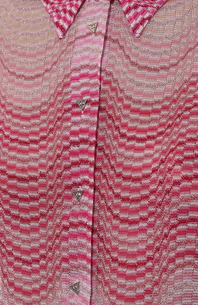 Женская рубашка из вискозы MISSONI светло-розового цвета, арт. DS23SJ0Q/BR00KW | Фото 5 (Рукава: Длинные; Женское Кросс-КТ: Рубашка-одежда; Длина (для топов): Стандартные; Принт: С принтом; Материал сплава: Проставлено; Материал внешний: Вискоза; Драгоценные камни: Проставлено; Стили: Романтичный)