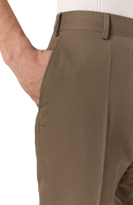 Брюки изо льна и хлопка Brioni RPC20L-PA106 Хаки  RPC20L-PA106 Фото 5