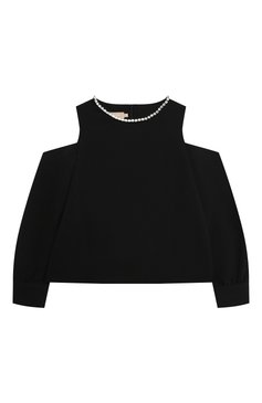 Детское блузка ELIE SAAB JUNIOR черного цвета, арт. EFTP001 TS0802/7A-12A | Фото 1 (Рукава: Длинные; Случай: Повседневный; Материал внешний: Синтетический материал; Материал сплава: Проставлено; Драгоценные камни: Проставлено; Материал подклада: Вискоза)