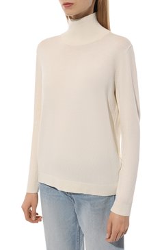 Женская водолазка из шелка и шерсти WEEKEND MAX MARA кремвого цвета, арт. KIKU | Фото 3 (Материал внешний: Шелк; Драгоценные камни: Проставлено; Длина (для топов): Стандартные; Рукава: Длинные; Материал сплава: Проставлено; Женское Кросс-КТ: Водолазка-одежда; Стили: Классический)
