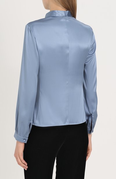 Атласная блузка ARMANI COLLEZIONI голубого цвета по цене 43350 руб., арт. ZMC13T/ZM301, фото 4 Атласная блузка ARMANI COLLEZIONI, арт. ZMC13T/ZM301, фото 4
