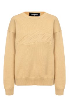 Женский хлопковый пуловер DSQUARED2 бежевого цвета, арт. S80HA0018/D13109 | Фото 1 (Длина (для топов): Стандартные; Материал внешний: Хлопок; Рукава: Длинные; Женское Кросс-КТ: Пуловер-одежда; Стили: Кэжуэл)