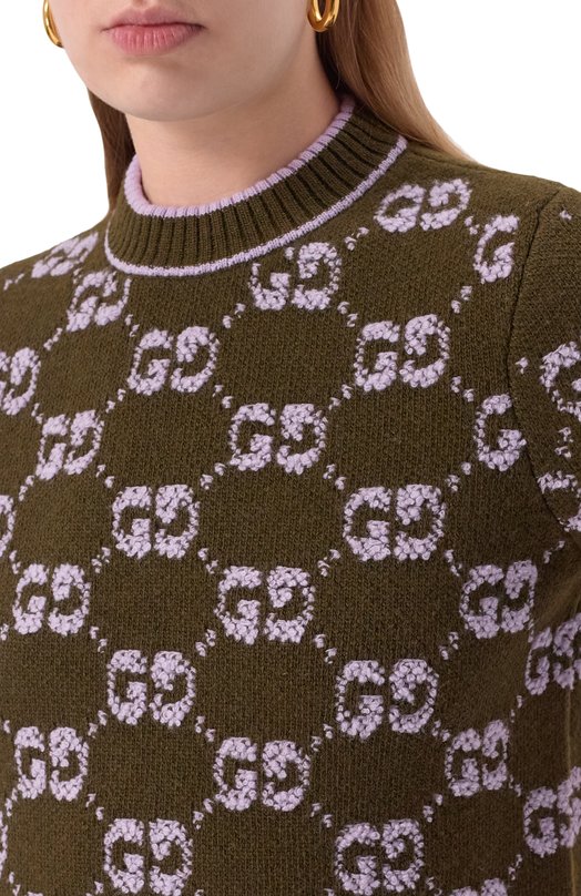 Шерстяной пуловер Gucci 770059/XKCNA Хаки  770059/XKCNA Фото 5