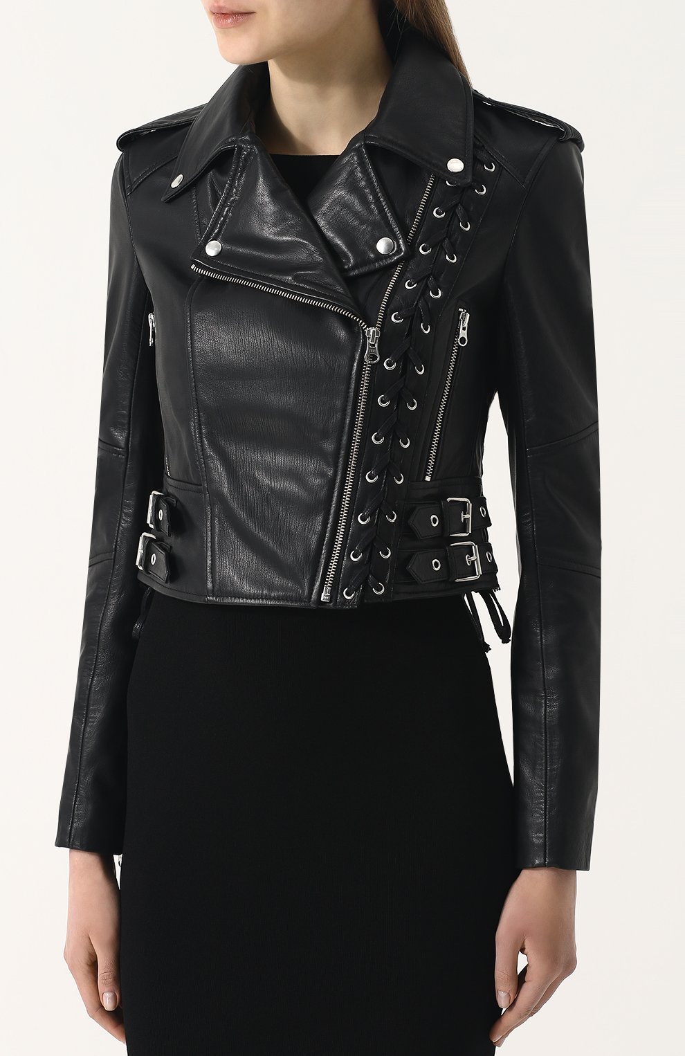 Приталенная кожаная куртка с косой молнией MCQ SWALLOW, арт. 456386/RKL04, фото 3