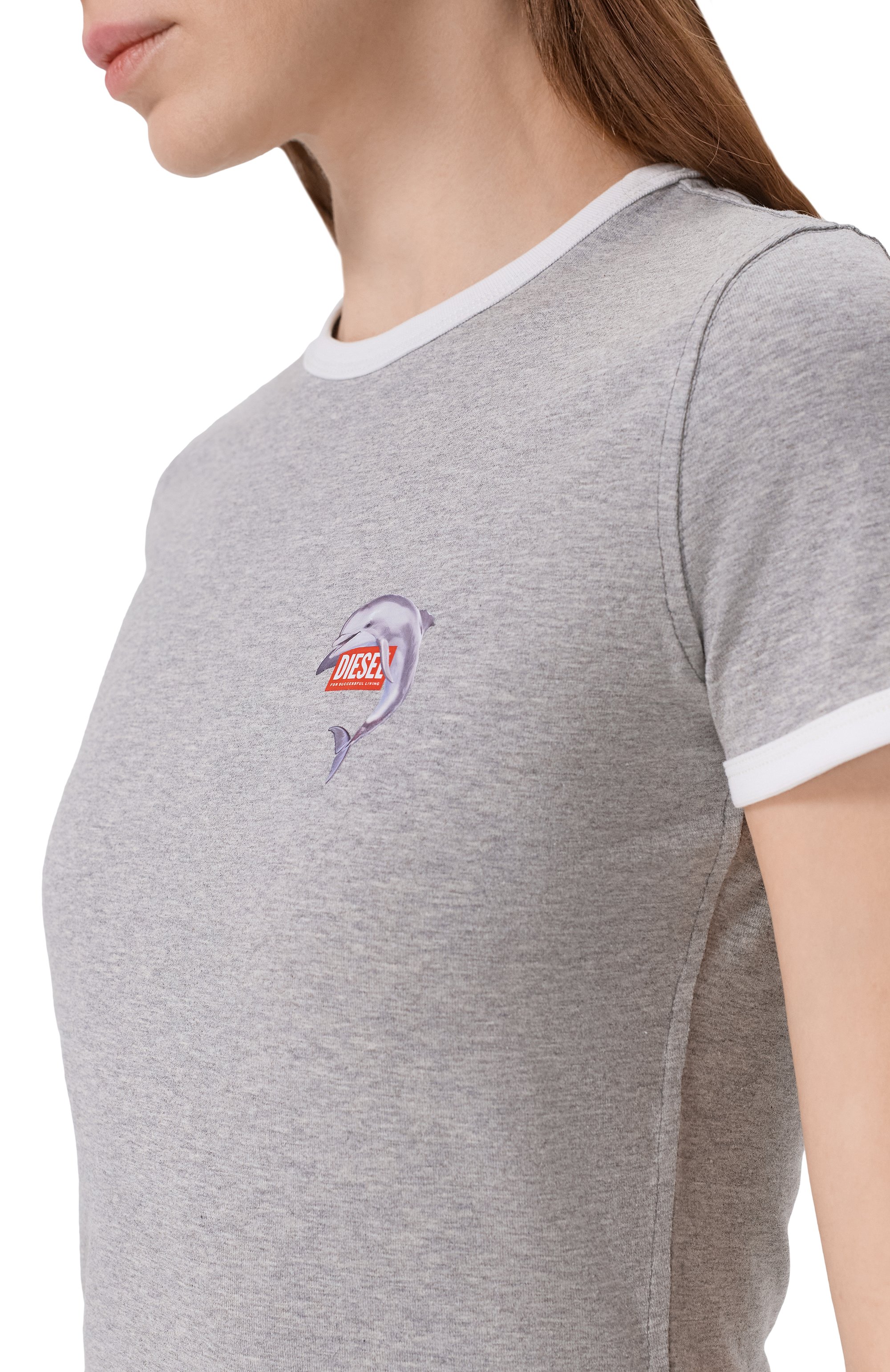Хлопковая футболка DIESEL серого цвета по цене 9325 руб., арт. A21917/0QHHA, фото 5 Хлопковая футболка DIESEL, арт. A21917/0QHHA, фото 5