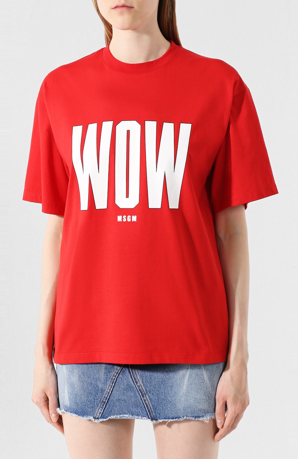 Хлопковая футболка MSGM красного цвета по цене 10600 руб., арт. 2741MDM164 195797, фото 3 Хлопковая футболка MSGM, арт. 2741MDM164 195797, фото 3