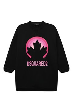 Детское хлопковое платье DSQUARED2 черного цвета, арт. DQ1742/D009B | Фото 1 (Рукава: Длинные; Случай: Повседневный; Материал сплава: Проставлено; Материал внешний: Хлопок; Девочки Кросс-КТ: Платье-одежда; Драгоценные камни: Проставлено)