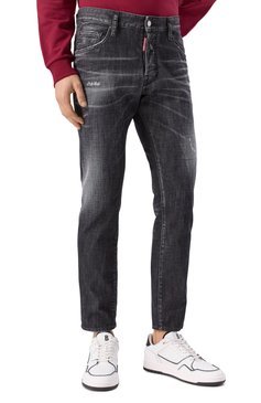 Мужские джинсы DSQUARED2 темно-серого цвета, арт. S74LB1617/S30357 | Фото 3 (Длина (брюки, джинсы): Стандартные; Драгоценные камни: Проставлено; Материал сплава: Проставлено; Детали: Потертости, Делаве; Кросс-КТ: Деним; Материал внешний: Деним, Хлопок; Силуэт М (брюки): Прямые; Стили: Повседневный, Streetwear)