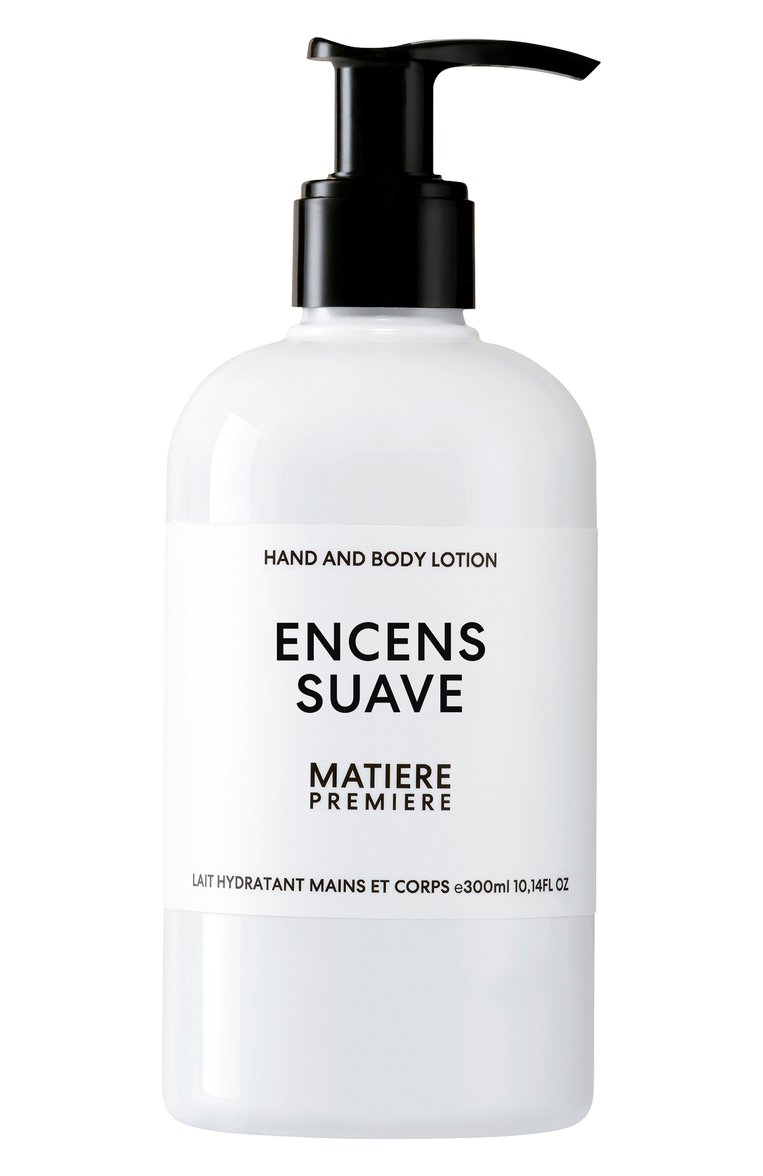 Лосьон для рук и тела encens suave (300ml) MATIERE PREMIERE бесцветного цвета, арт. 3760372460655 | Фото 1 (Нос: Не проставлено; Назначение: Для рук, Для тела; Косметика кросс-кт: Уход У; Региональные ограничения белый список (Axapta Mercury): Не проставлено; Тип продукта: Лосьоны)