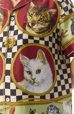 Мужская шелковая рубашка DOLCE & GABBANA разноцветного цвета, арт. G5LH3T/HI1VV | Фото 5 (Драгоценные камни: Проставлено; Длина (для топов): Стандартные; Материал внешний: Шелк; Материал сплава: Проставлено; Рукава: Короткие; Воротник: Отложной; Случай: Повседневный; Принт: С принтом; Стили: Кэжуэл)
