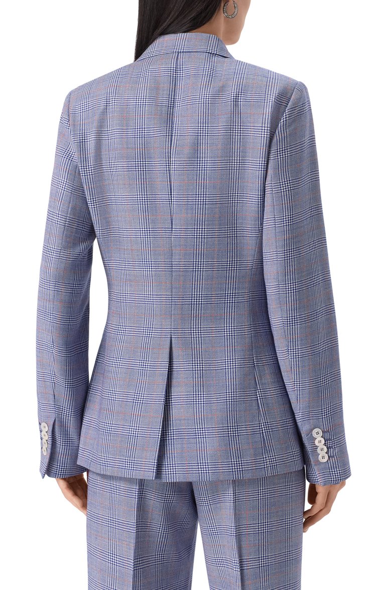 Женский шерстяной жакет KITON голубого цвета, арт. D50514K0950E01 | Фото 4 (Рукава: Длинные; Материал внешний: Шерсть; Длина (для топов): Стандартные; 1-2-бортные: Однобортные; Кросс-КТ: костюм; Женское Кросс-КТ: Жакет-одежда; Стили: Классический; Автоматизация ТО: Проставлено; Автоматизация состава: Проставлено)