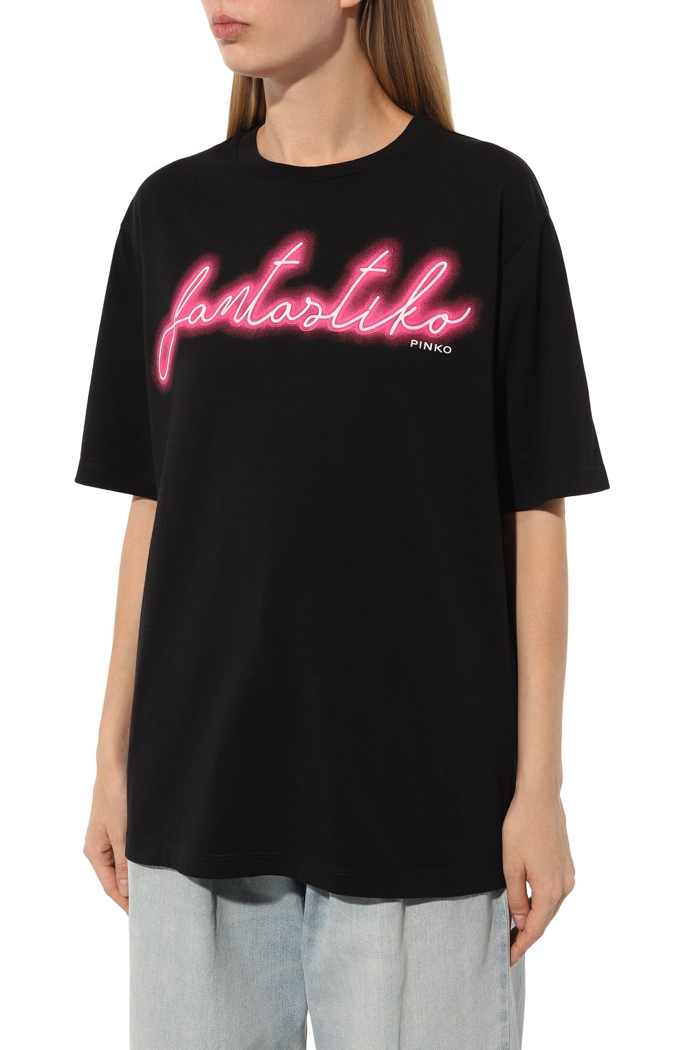 Хлопковая футболка PINKO черного цвета по цене 18050 руб., арт. 101704/A1AZ, фото 3 Хлопковая футболка PINKO, арт. 101704/A1AZ, фото 3