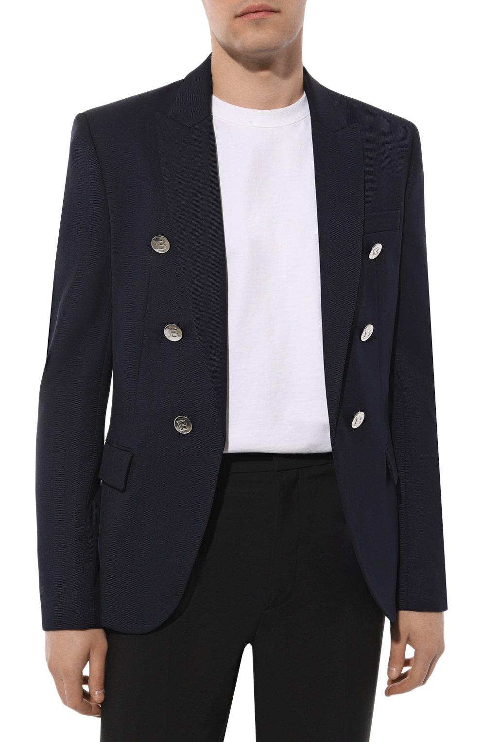 Шерстяной пиджак BALMAIN синего цвета по цене 95750 руб., арт. AH1SI316WB02, фото 3 Шерстяной пиджак BALMAIN, арт. AH1SI316WB02, фото 3