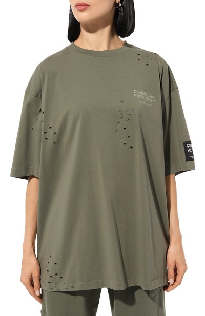 Хлопковая футболка COMME DES FUCKDOWN зеленого цвета по цене 8755 руб., арт. CFABW01186, фото 3 Хлопковая футболка COMME DES FUCKDOWN, арт. CFABW01186, фото 3