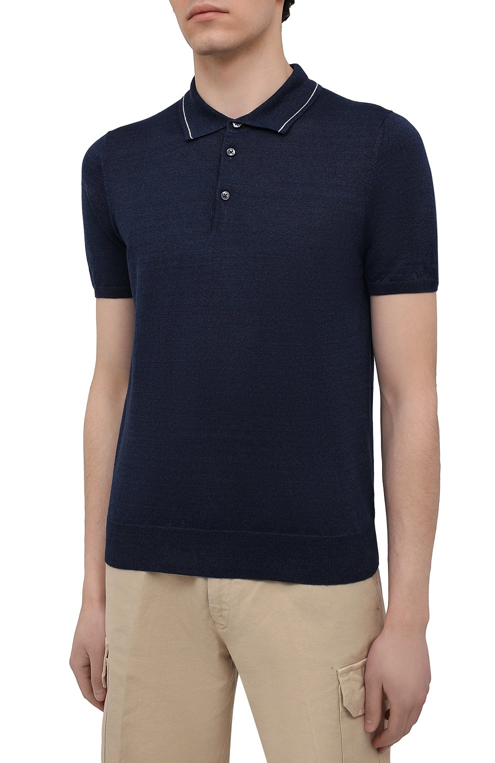 Поло изо льна и хлопка FIORONI темно-синего цвета по цене 43950 руб., арт. MK20701C1, фото 3 Поло изо льна и хлопка FIORONI, арт. MK20701C1, фото 3