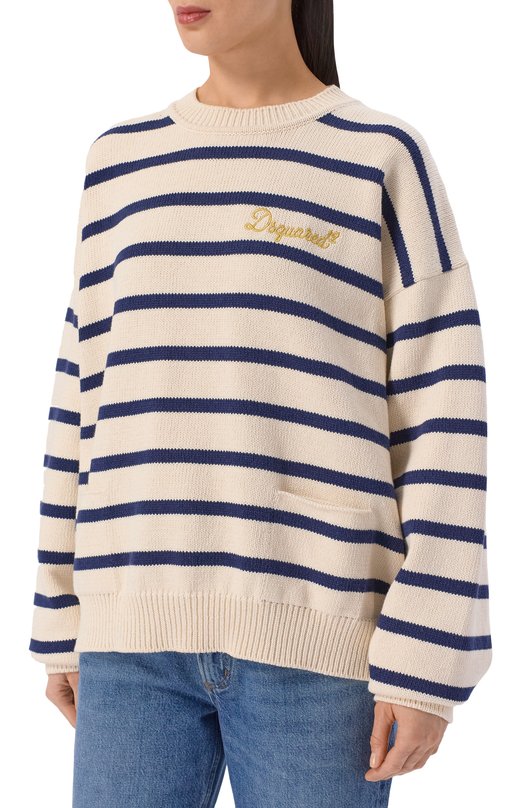 Хлопковый свитер Dsquared2 S75HA1406/D13188 Кремовый  S75HA1406/D13188 Фото 3