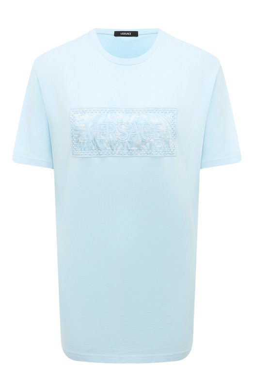 Хлопковая футболка Versace 1013600/1A10135 Голубой 1013600/1A10135