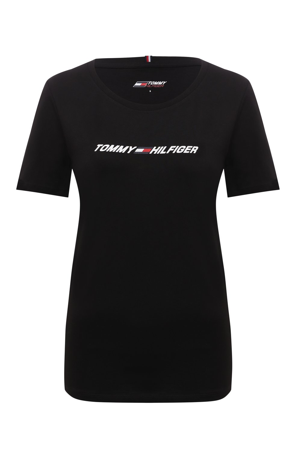 Хлопковая футболка TOMMY HILFIGER черного цвета по цене 4490 руб., арт. S10S101016, фото 1 Хлопковая футболка TOMMY HILFIGER, арт. S10S101016, фото 1