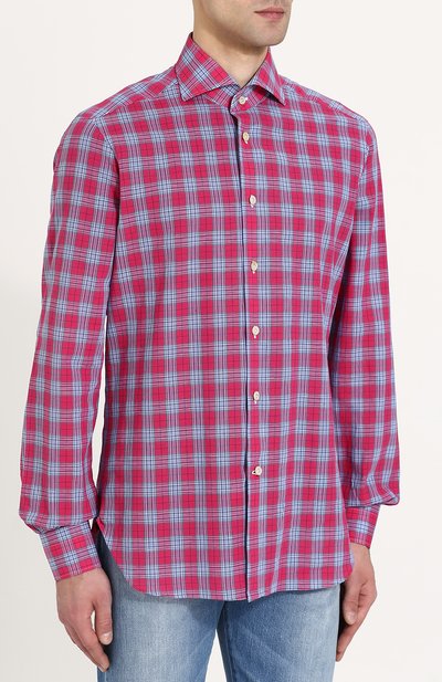 Хлопковая рубашка в клетку KITON, арт. UCMH0624810000, фото 3