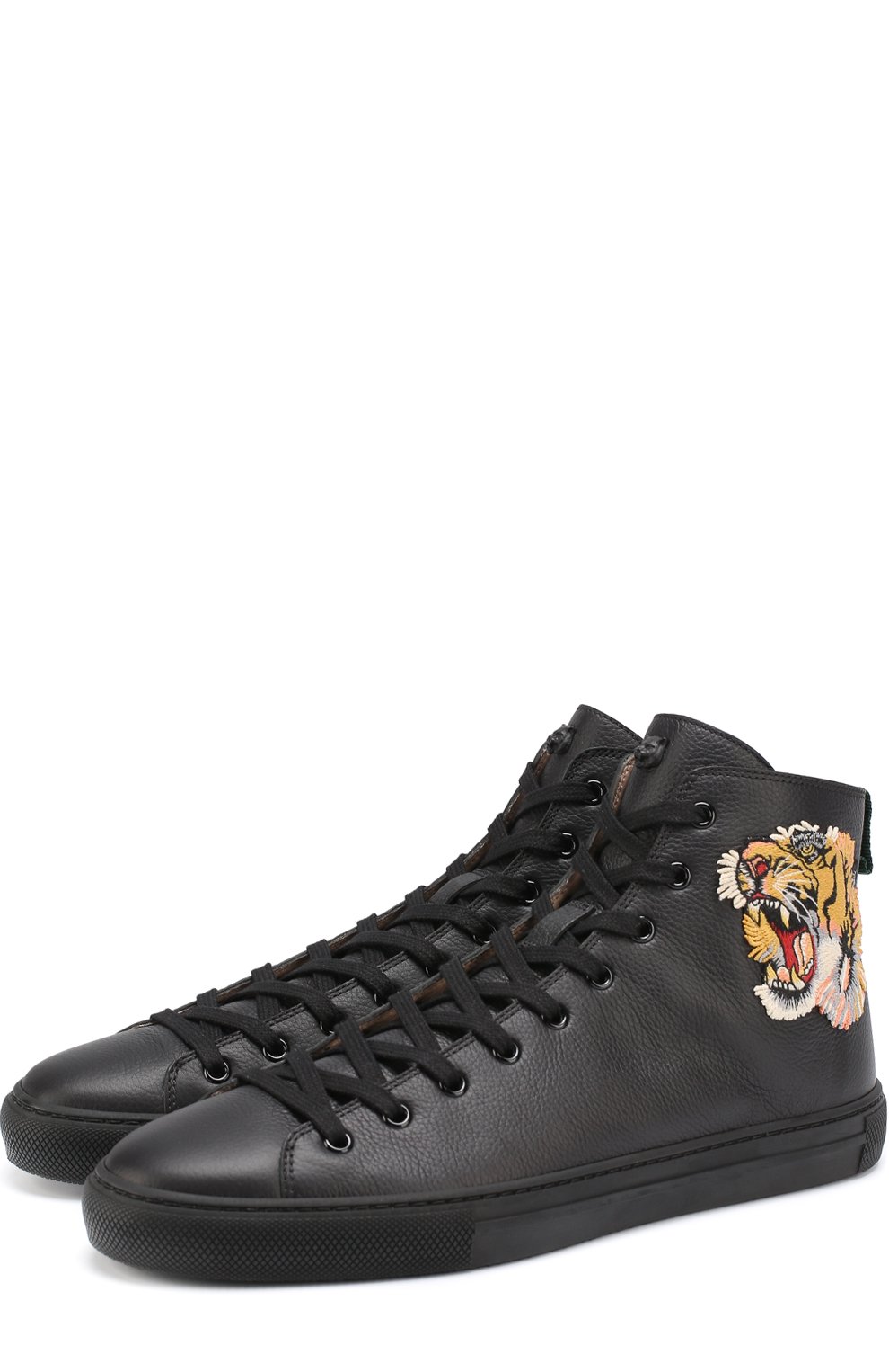 Высокие кожаные кеды на шнуровке с контрастной вышивкой GUCCI, арт. 451621/BX0A0, фото 1