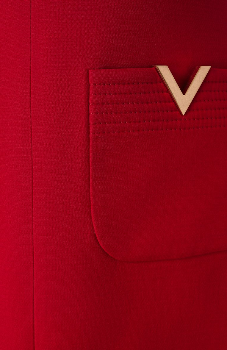 Женское платье из шерсти и шелка VALENTINO красного цвета, арт. 6B3VAEV11CF | Фото 6 (Рукава: Короткие; Длина Ж (юбки, платья, шорты): Мини; Материал внешний: Шерсть, Шелк; Случай: Повседневный; Женское Кросс-КТ: Платье-одежда; Стили: Романтичный)