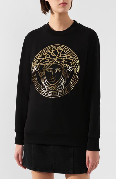 Хлопковый пуловер VERSACE черного цвета по цене 61850 руб., арт. A83935/A227994, фото 3 Хлопковый пуловер VERSACE, арт. A83935/A227994, фото 3
