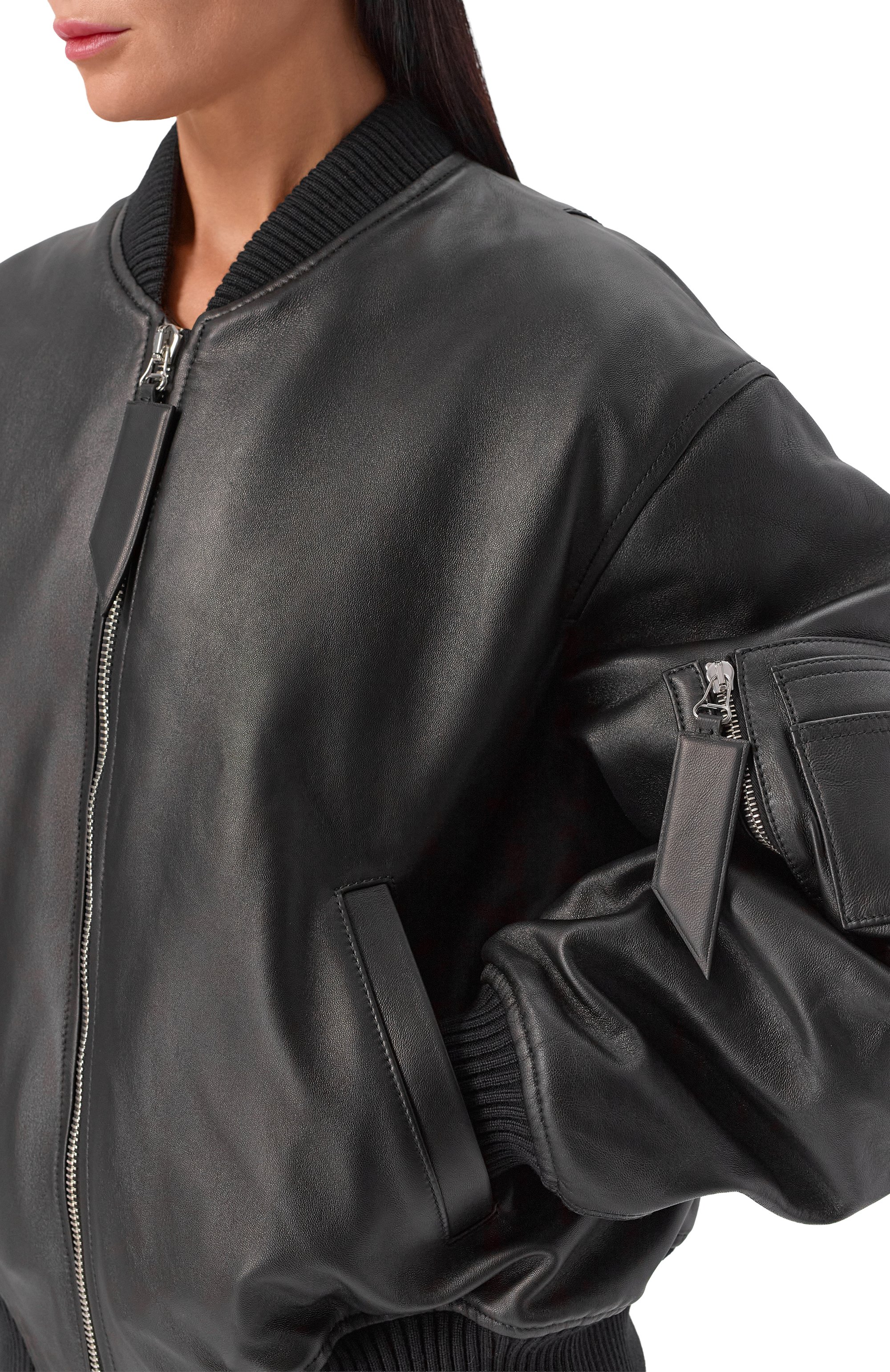 Утепленный кожаный бомбер THE ATTICO, арт. 260WCB00004/LBT128AA, фото 5