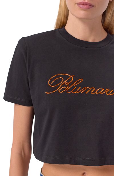 Хлопковая футболка с отделкой стразами BLUMARINE черного цвета по цене 42450 руб., арт. 2T133A, фото 5 Хлопковая футболка с отделкой стразами BLUMARINE, арт. 2T133A, фото 5