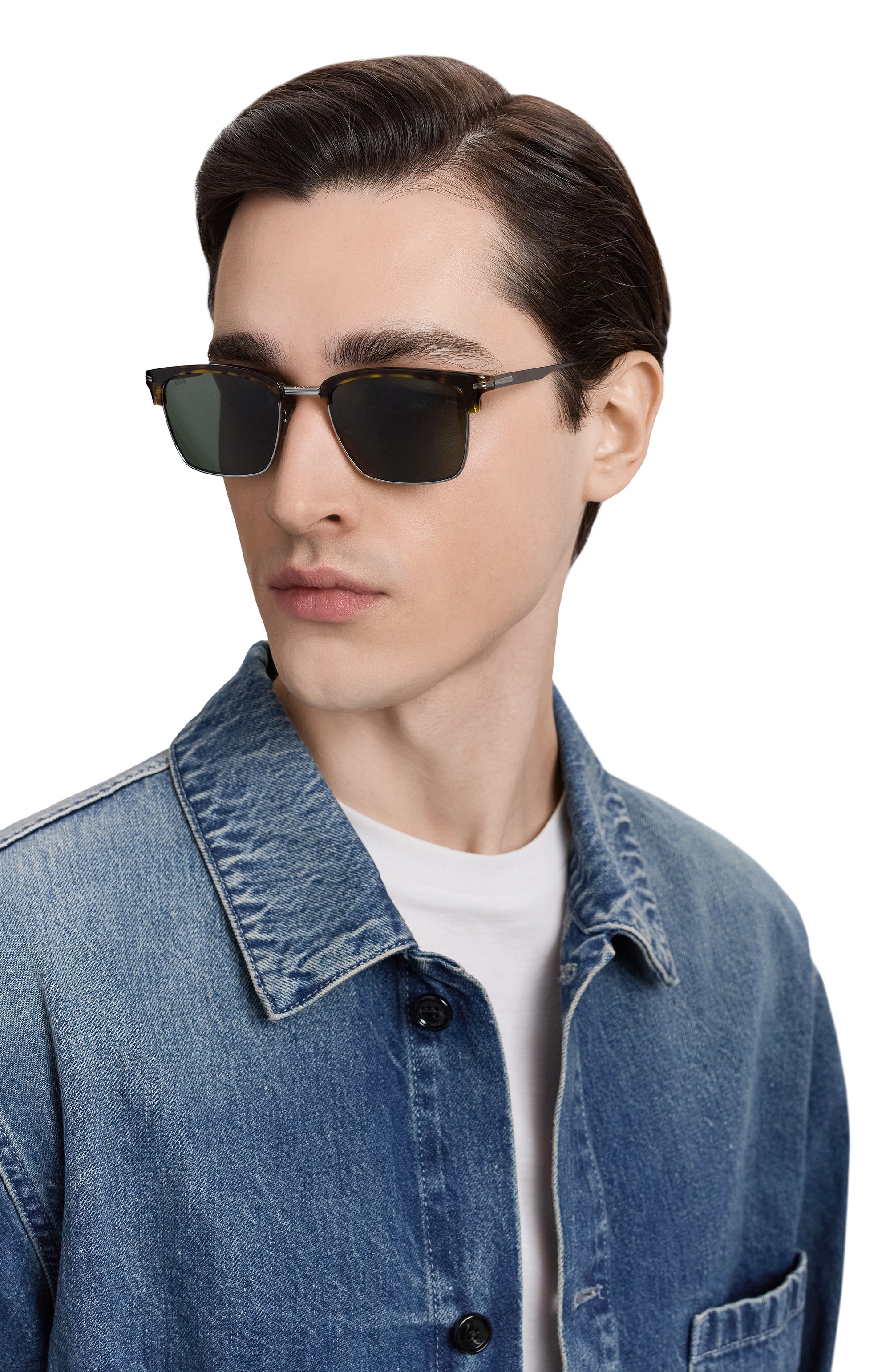 Солнцезащитные очки BOSS ORANGE зеленого цвета по цене 27900 руб., арт. 1888/G 3MA, фото 2 Солнцезащитные очки BOSS ORANGE, арт. 1888/G 3MA, фото 2