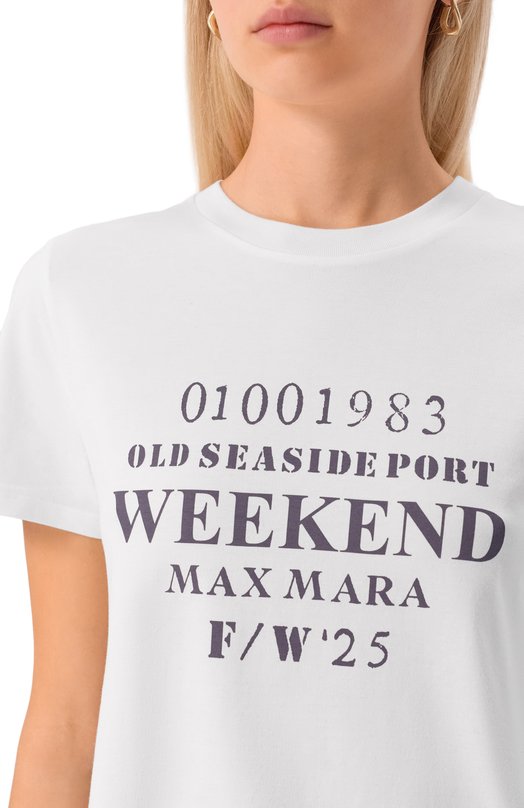 Хлопковая футболка Weekend Max Mara GUGLIA Белый  GUGLIA Фото 5