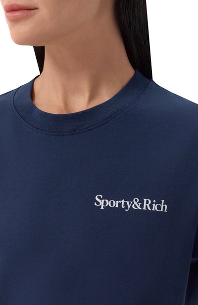 Хлопковая футболка SPORTY AND RICH синего цвета по цене 12150 руб., арт. T0119712300BL132, фото 5 Хлопковая футболка SPORTY AND RICH, арт. T0119712300BL132, фото 5