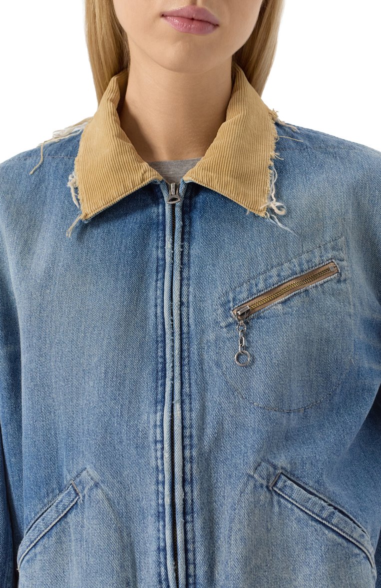 �Женская джинсовая куртка MAISON MARGIELA синего цвета, арт. S50AM0636/S30383 | Фото 5 (Рукава: Длинные; Материал внешний: Хлопок, Деним; Автоматизация ТО: Проставлено; Длина (верхняя одежда): Короткие; Автоматизация состава: Проставлено; Материал подклада: Хлопок; Стили: Кэжуэл; Кросс-КТ: Деним, Куртка, Легкие)