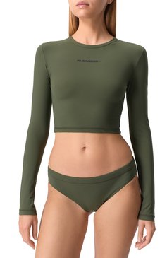 Женский рашгард JIL SANDER хаки цвета, арт. J40SD0115/J20011 | Фото 2 (Длина Ж (юбки, платья, шорты): Мини; Женское Кросс-КТ: Раздельные купальники; Рукава: Длинные; Материал внешний: Синтетический материал)