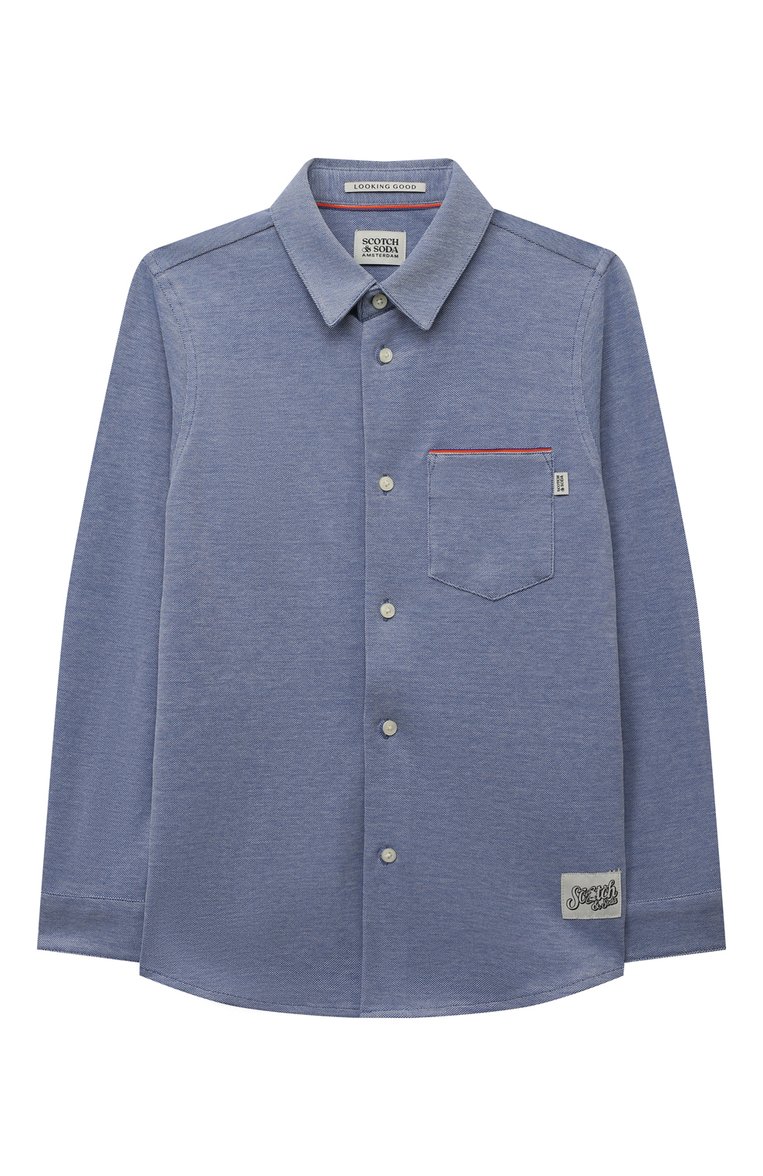 Детская хлопковая рубашка SCOTCH AND SODA синего цвета, арт. 171179-22-FWBM-D20 | Фото 1 (Рукава: Длинные; Материал внешний: Хлопок; Случай: Повседневный; Нос: Не проставлено; Региональные ограничения белый список (Axapta Mercury): Не проставлено)