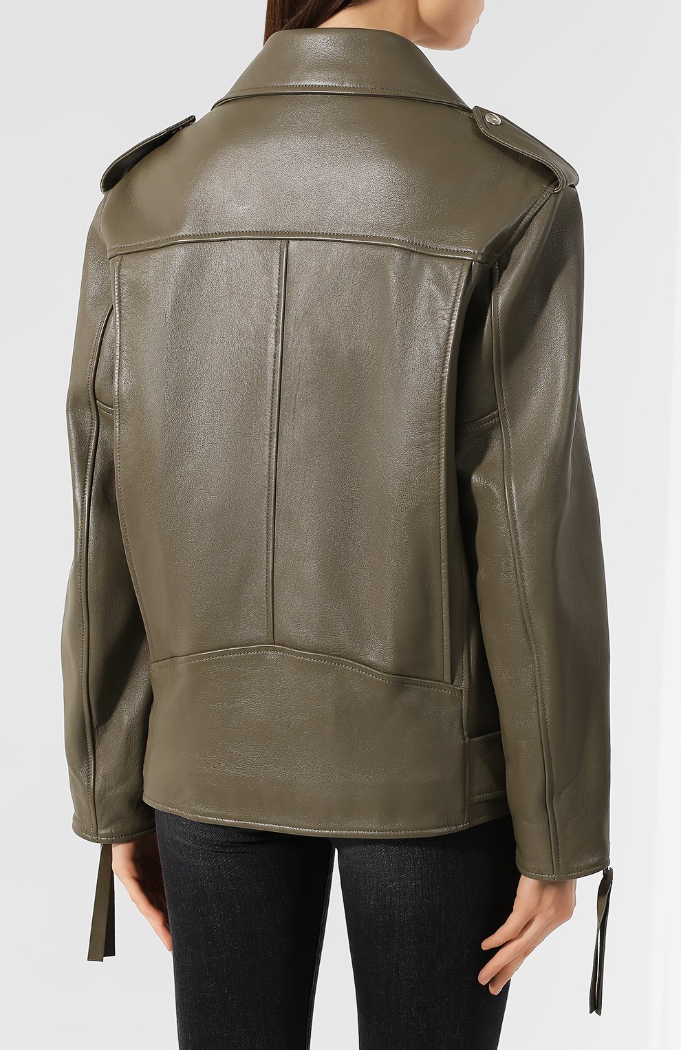 Кожаная куртка с поясом ACNE STUDIOS хаки цвета по цене 188000 руб., арт. A70004, фото 4 Кожаная куртка с поясом ACNE STUDIOS, арт. A70004, фото 4