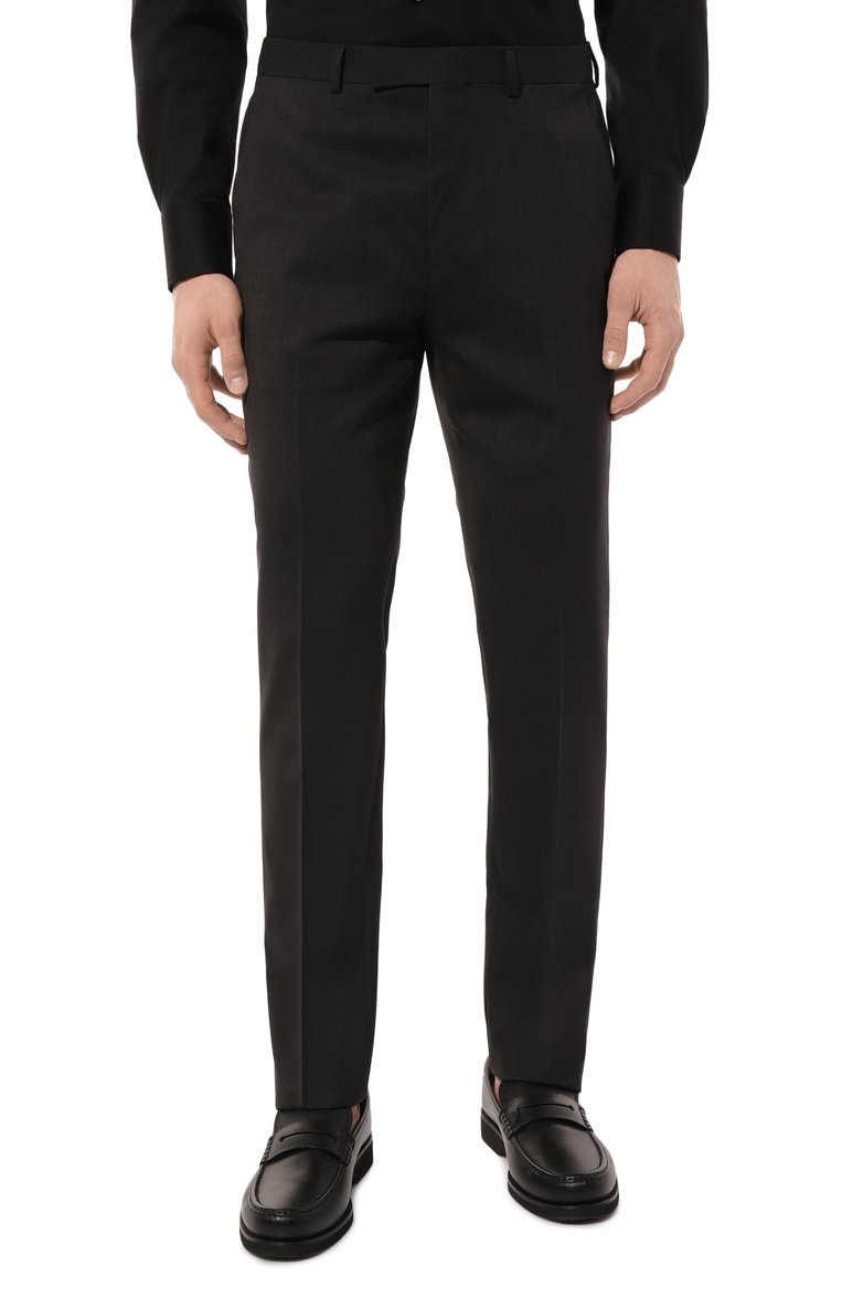 Мужские брюки ZEGNA темно-серого цвета, арт. 7ZF063A7/7FNAC2 | Фото 3 (Длина (брюки, джинсы): Стандартные; Материал внешний: Шерсть, Синтетический материал; Случай: Формальный; Стили: Классический)