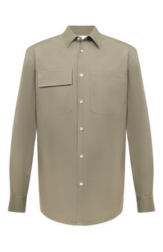 Мужская хлопковая рубашка JIL SANDER хаки цвета, арт. J23DL0002/J45001 | Фото 1 (Драгоценные камни: Проставлено; Длина (для топов): Стандартные; Материал внешний: Хлопок; Материал сплава: Проставлено; Рукава: Длинные; Воротник: Кент; Принт: Однотонные; Случай: Повседневный; Манжеты: На пуговицах; Рубашки М: Classic Fit; Стили: Милитари)