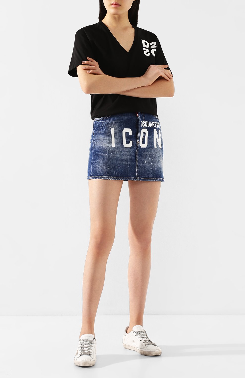 Джинсовая юбка DSQUARED2 синего цвета по цене 48100 руб., арт. S80MA0003/S30663, фото 2 Джинсовая юбка DSQUARED2, арт. S80MA0003/S30663, фото 2