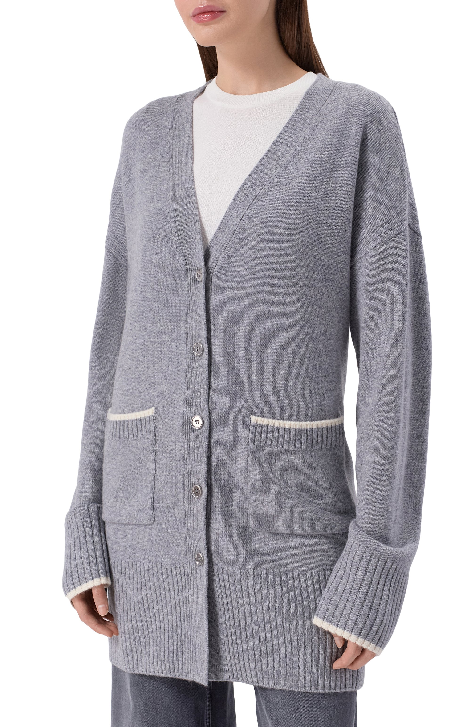 Кардиган из шерсти и кашемира PINKO серого цвета по цене 27900 руб., арт. 105451/A2Q9, фото 3 Кардиган из шерсти и кашемира PINKO, арт. 105451/A2Q9, фото 3