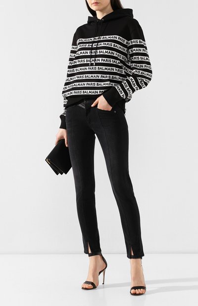 Хлопковый пуловер BALMAIN черно-белого цвета по цене 118500 руб., арт. RF13751/I076, фото 2 Хлопковый пуловер BALMAIN, арт. RF13751/I076, фото 2