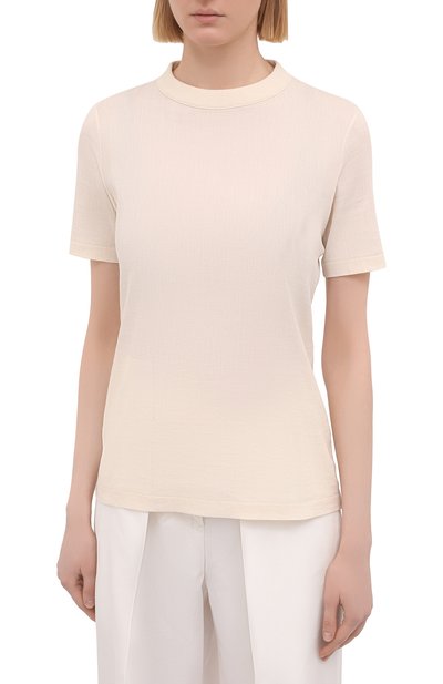 Хлопковый топ JIL SANDER светло-бежевого цвета по цене 23600 руб., арт. JSWS707303-WS247108, фото 3 Хлопковый топ JIL SANDER, арт. JSWS707303-WS247108, фото 3
