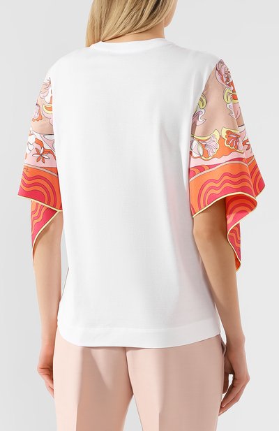 Футболка из смеси хлопка и шелка EMILIO PUCCI белого цвета по цене 39950 руб., арт. 0EJP10/0E988, фото 4 Футболка из смеси хлопка и шелка EMILIO PUCCI, арт. 0EJP10/0E988, фото 4