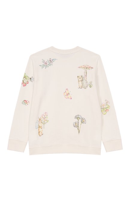 Детский хлопковый свитшот STELLA MCCARTNEY молочного цвета, арт. TW4C80 | Фото 2 (Драгоценные камни: Проставлено; Рукава: Длинные; Материал внешний: Хлопок; Материал сплава: Проставлено)