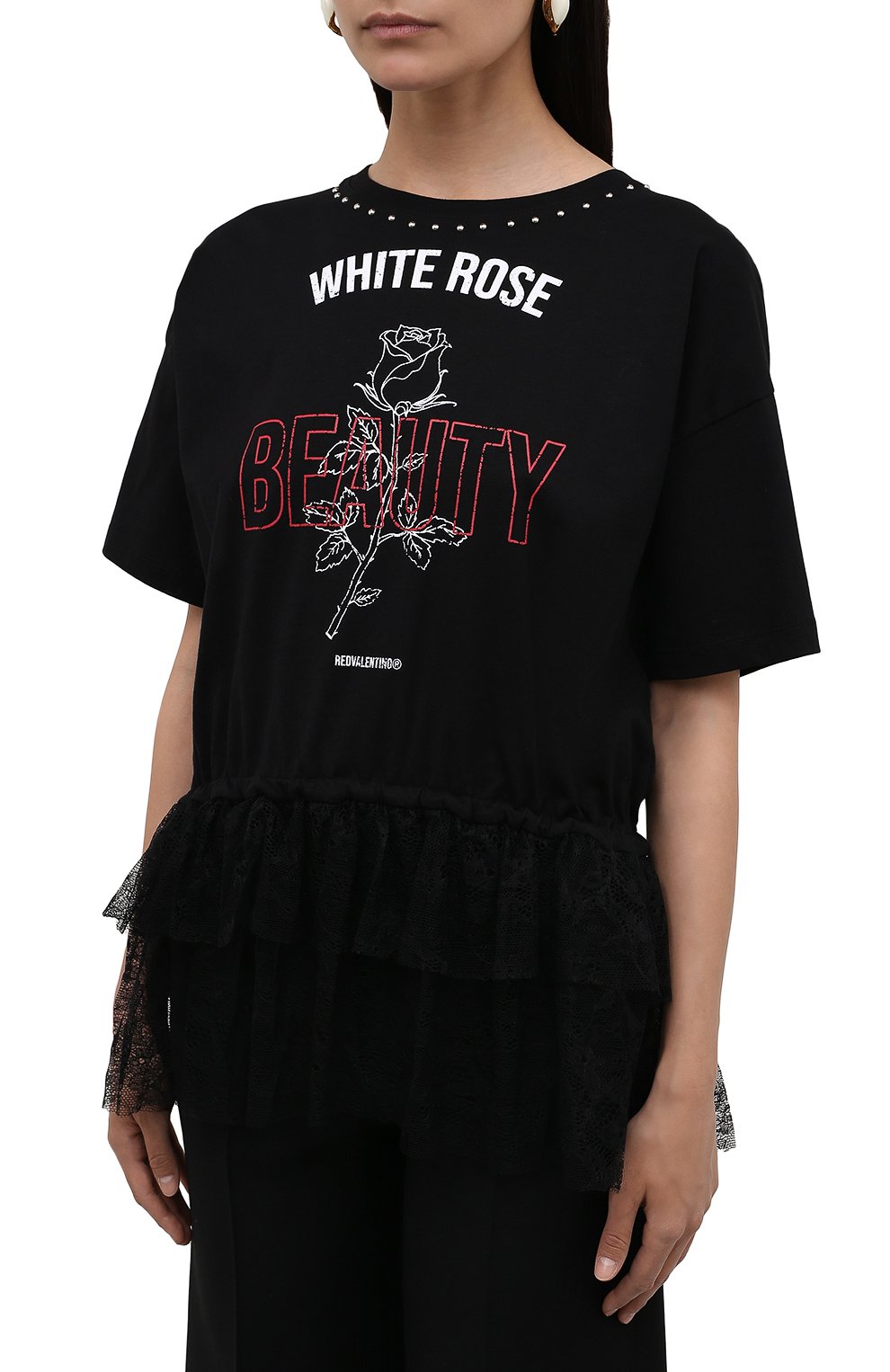Хлопковая футболка REDVALENTINO черного цвета по цене 36050 руб., арт. WR3MG11B/61S, фото 3 Хлопковая футболка REDVALENTINO, арт. WR3MG11B/61S, фото 3