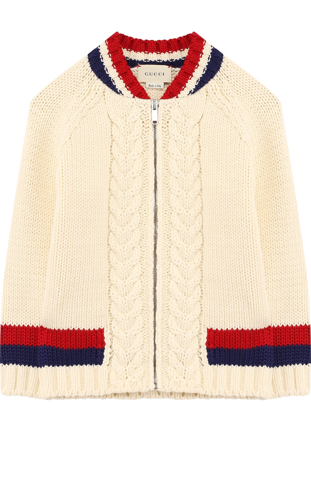 Вязаный кардиган из хлопка на молнии с контрастной отделкой GUCCI, арт. 497614/X3I50, фото 1