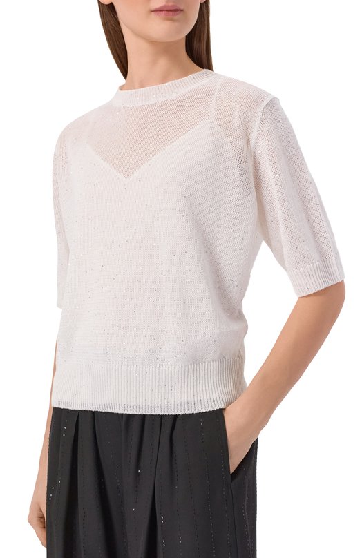 Пуловер изо льна и хлопка Brunello Cucinelli MDT746400 Белый  MDT746400 Фото 3