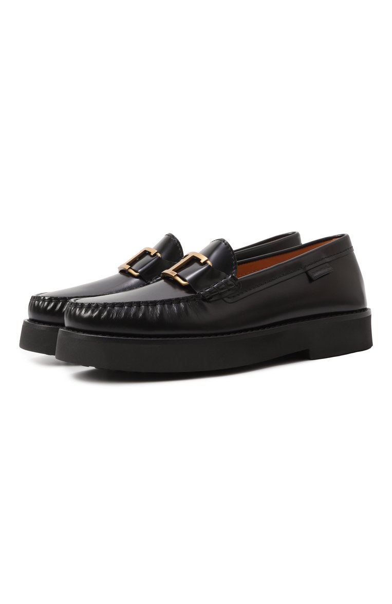 Женские кожаные лоферы TOD’S черного цвета, арт. XXW54K0HN90/SHA | Фото 1 (Материал сплава: Проставлено; Каблук высота: Низкий; Материал внешний: Натуральная кожа; Подошва: Платформа; Материал внутренний: Натуральная кожа; Драгоценные камни: Проставлено)